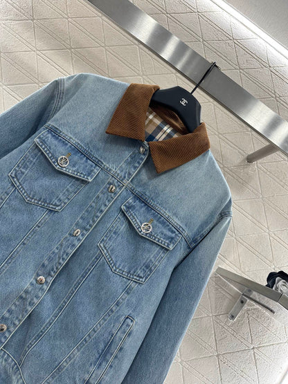 Reversible plaid collar denim jacket