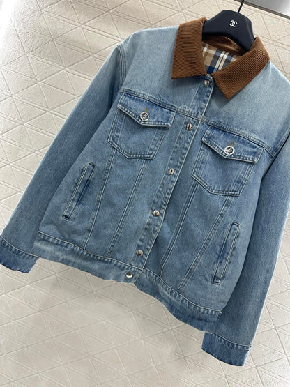 Reversible plaid collar denim jacket