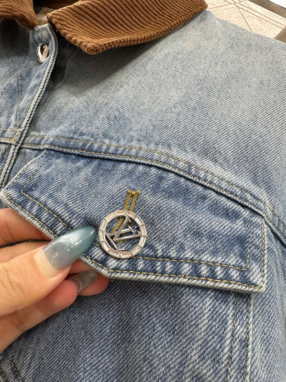 Reversible plaid collar denim jacket