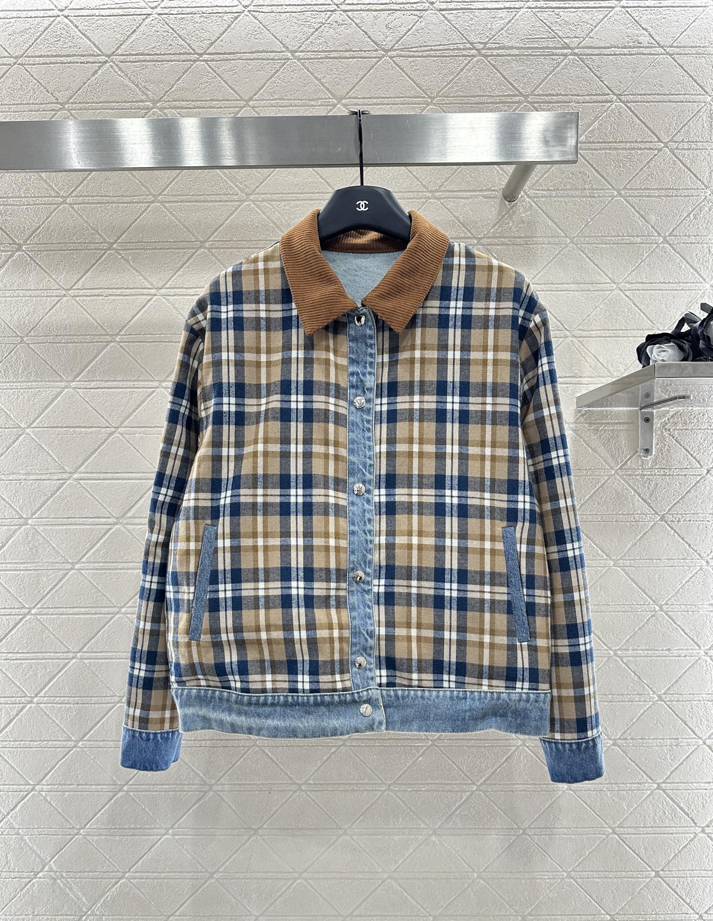 Reversible plaid collar denim jacket