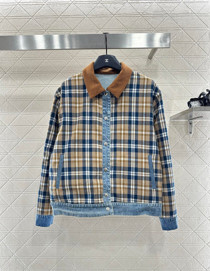 Reversible plaid collar denim jacket