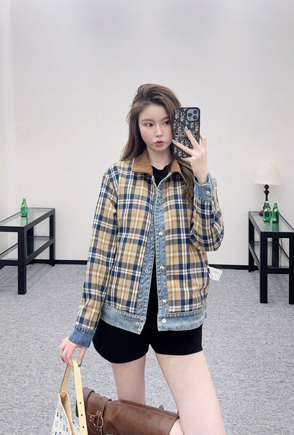 Reversible plaid collar denim jacket