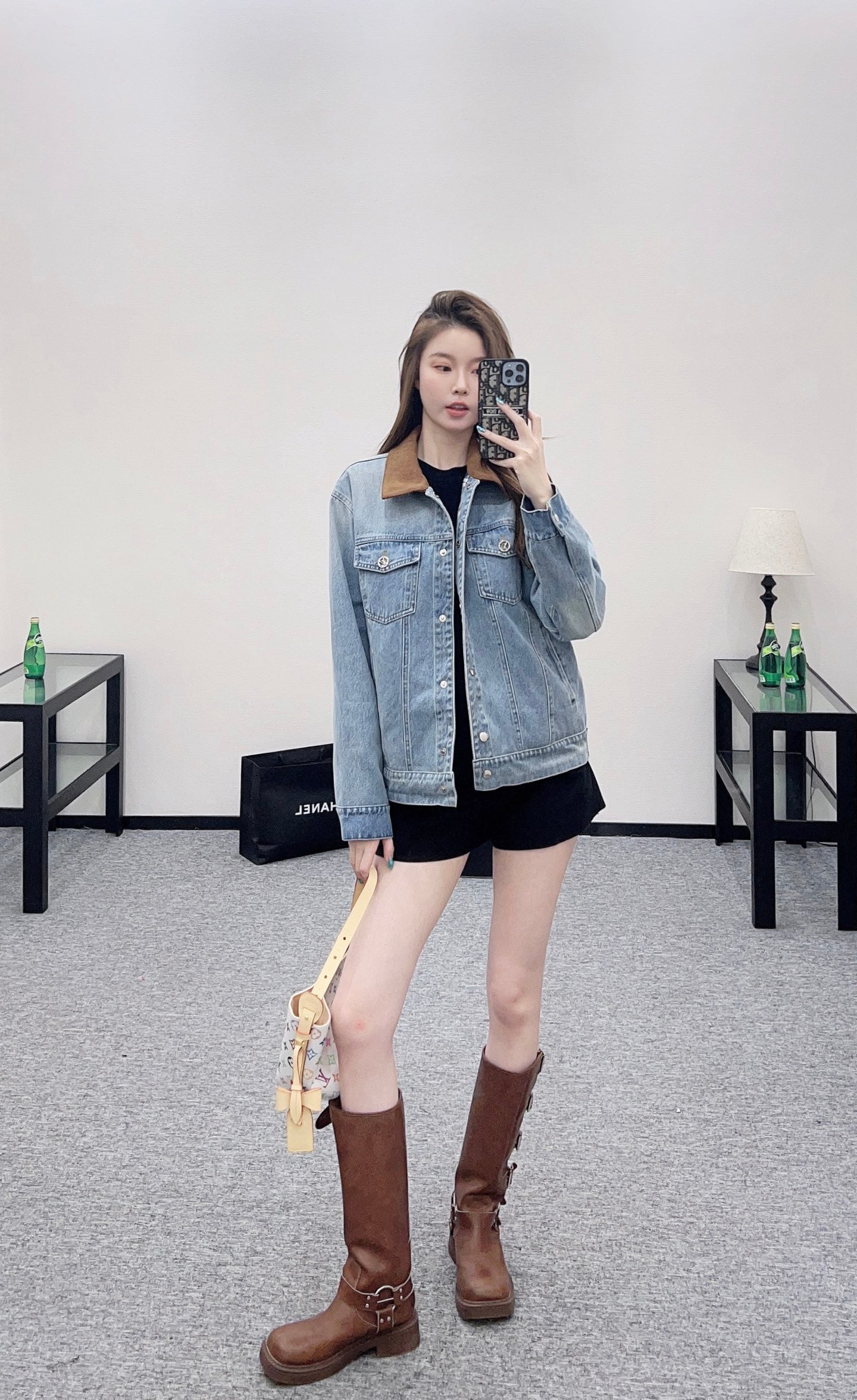 Reversible plaid collar denim jacket