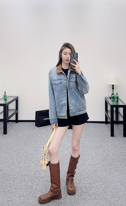 Reversible plaid collar denim jacket