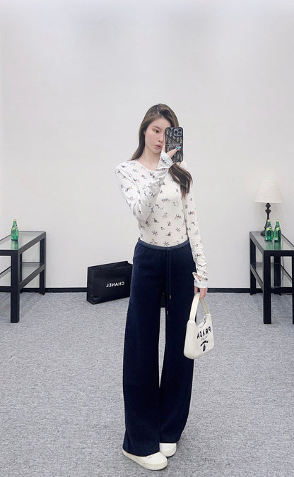 Drawstring wide-leg trousers