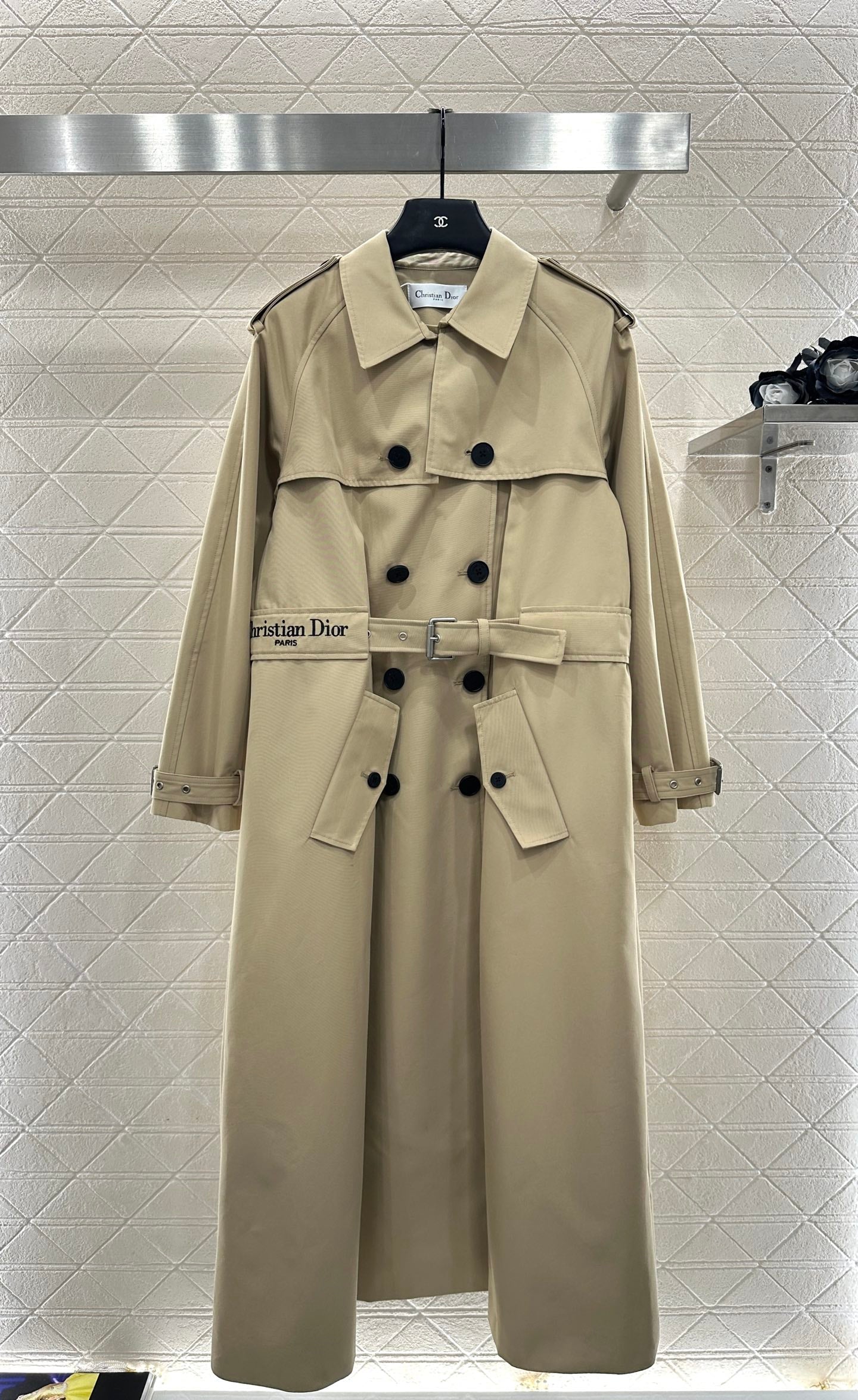 Pleated belted long trench coat