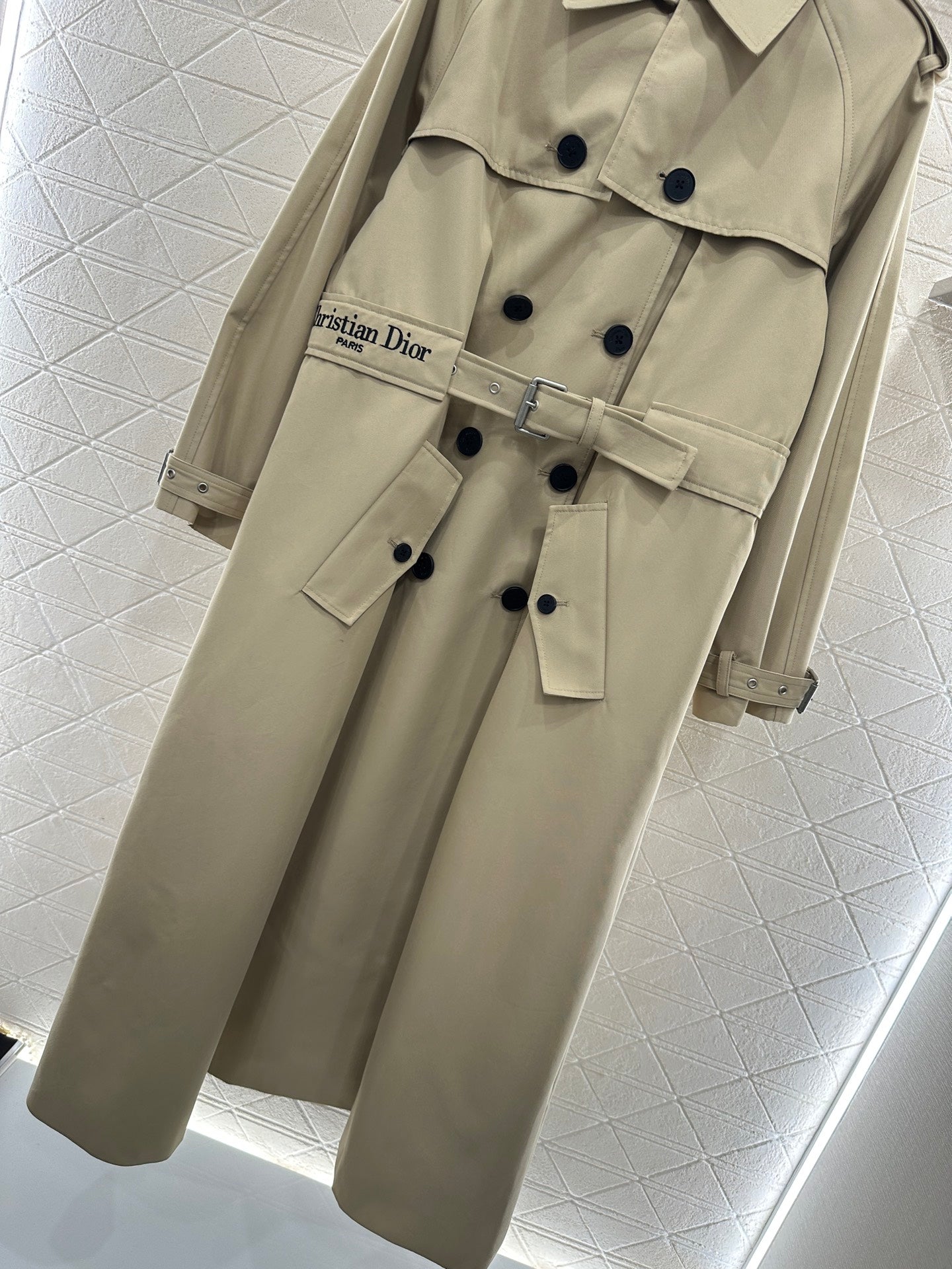 Pleated belted long trench coat