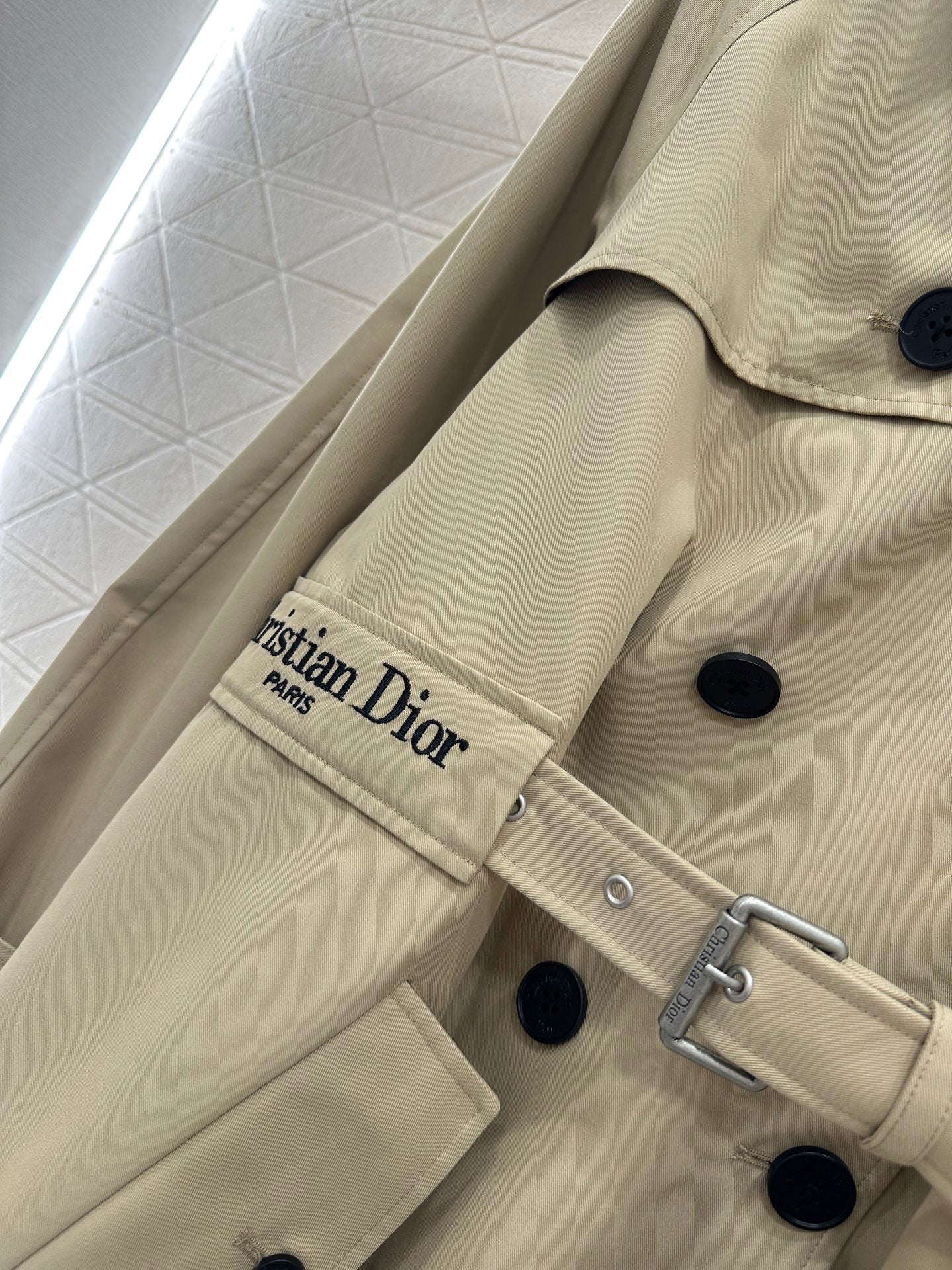 Pleated belted long trench coat