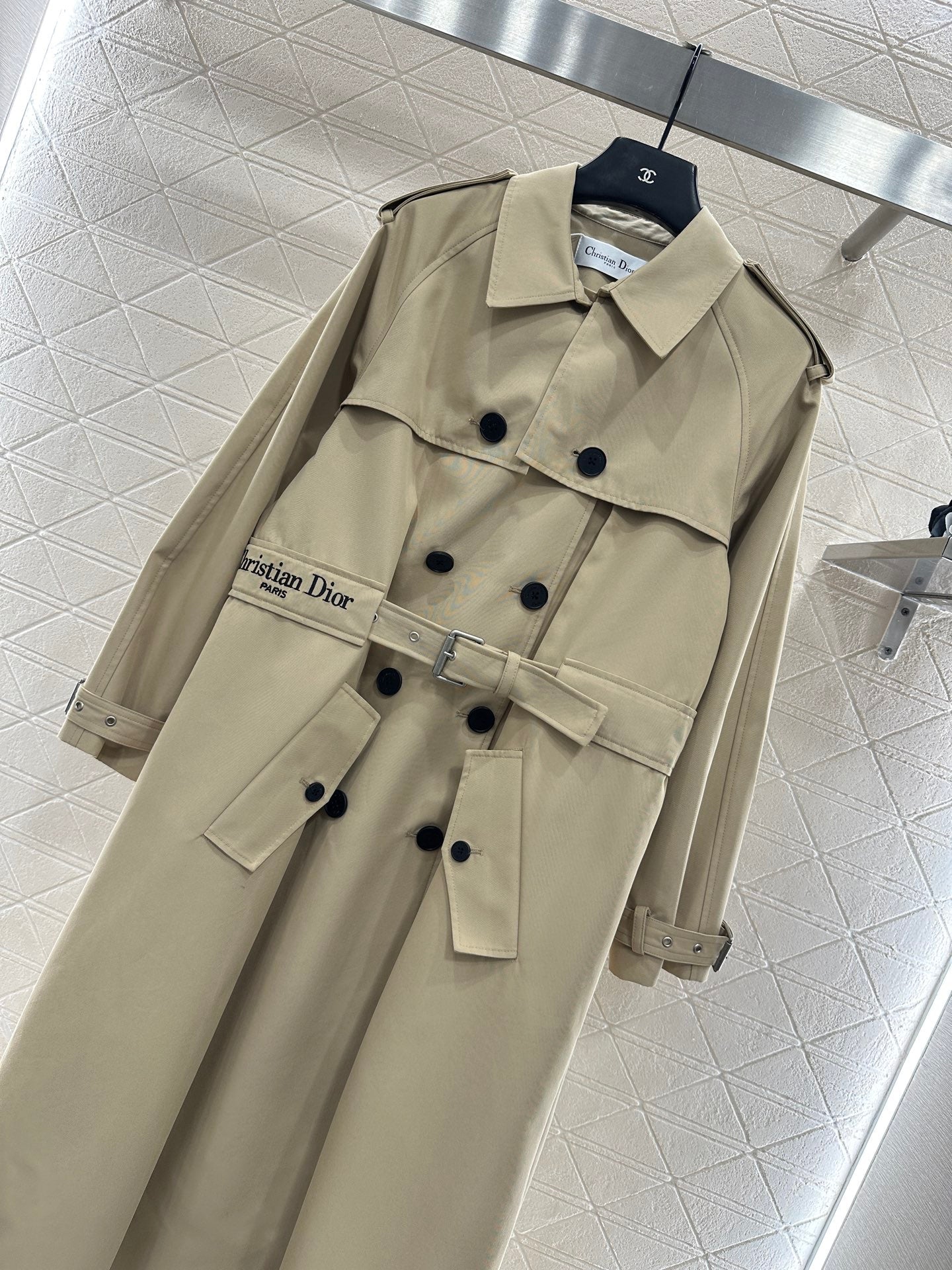 Pleated belted long trench coat