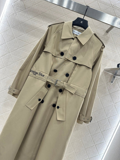 Pleated belted long trench coat