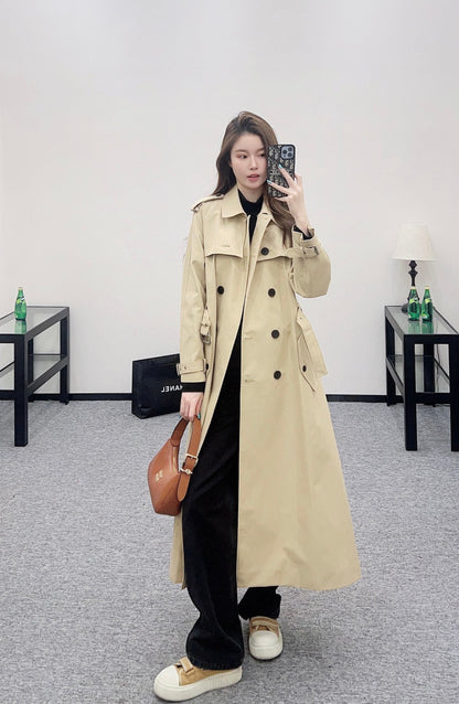 Pleated belted long trench coat