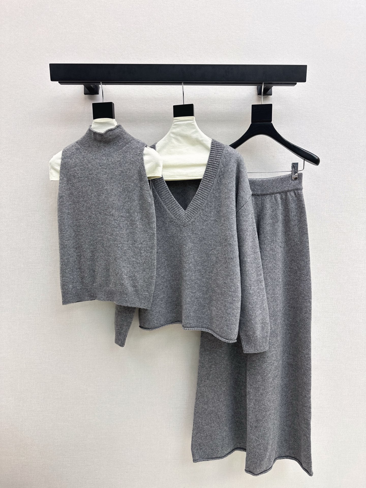 knit suit sleeveless vest+sweater+pants set