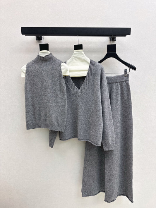 knit suit sleeveless vest+sweater+pants set
