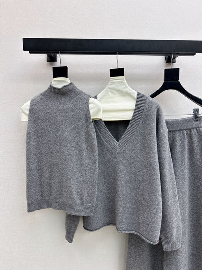 knit suit sleeveless vest+sweater+pants set