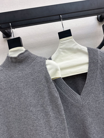 knit suit sleeveless vest+sweater+pants set