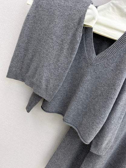 knit suit sleeveless vest+sweater+pants set