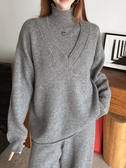 knit suit sleeveless vest+sweater+pants set