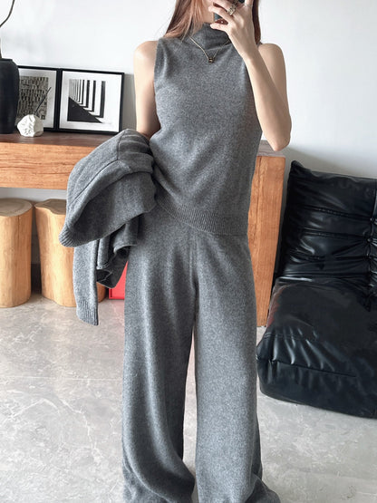 knit suit sleeveless vest+sweater+pants set