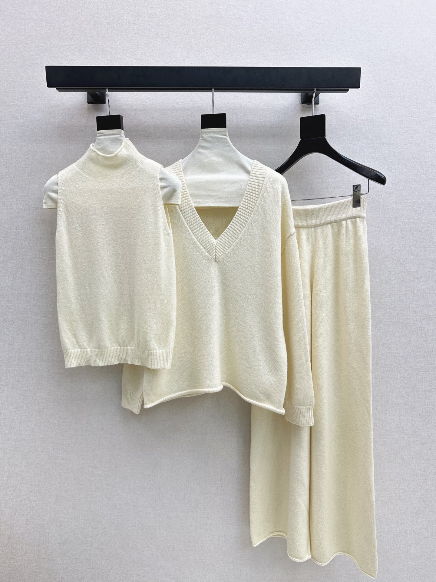 knit suit sleeveless vest+sweater+pants set