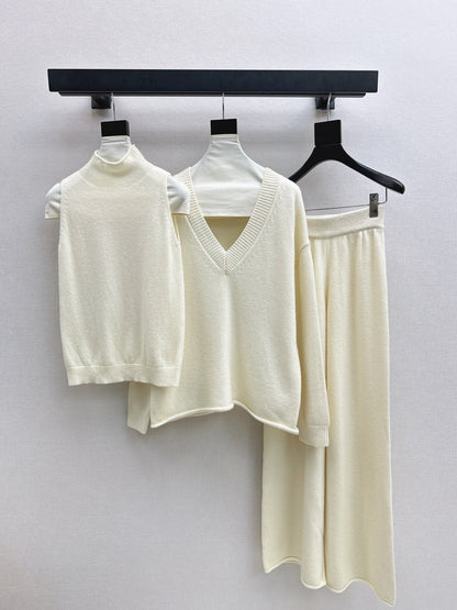 knit suit sleeveless vest+sweater+pants set