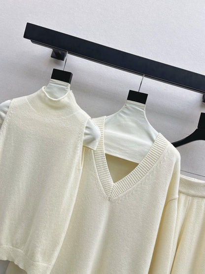 knit suit sleeveless vest+sweater+pants set