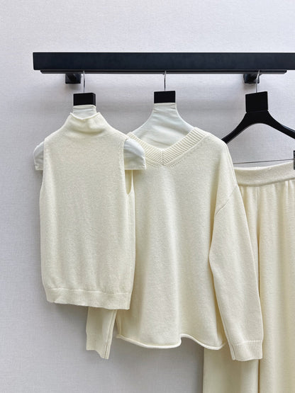 knit suit sleeveless vest+sweater+pants set