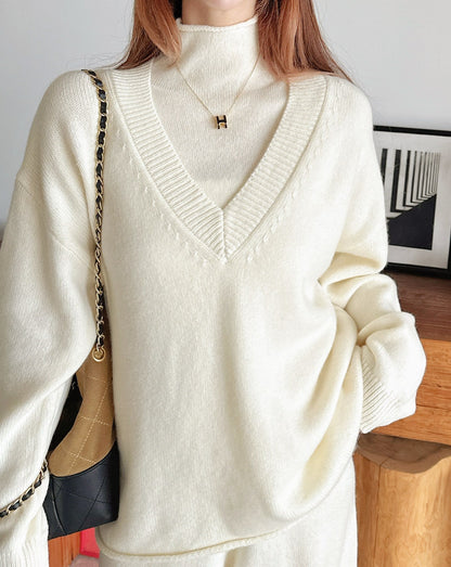 knit suit sleeveless vest+sweater+pants set