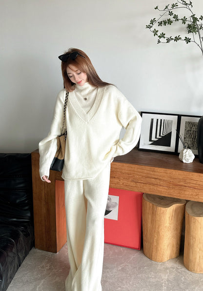 knit suit sleeveless vest+sweater+pants set