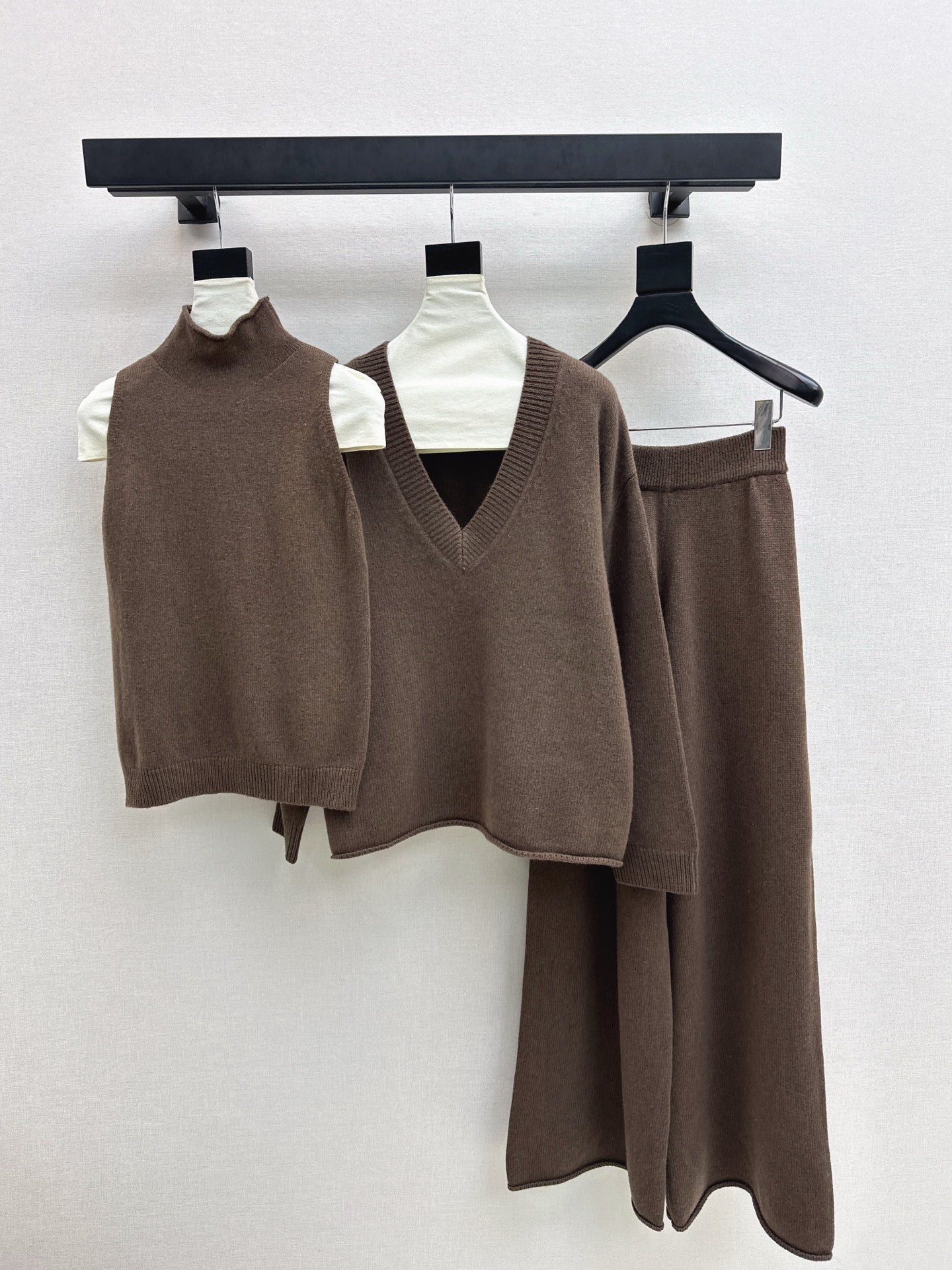 knit suit sleeveless vest+sweater+pants set