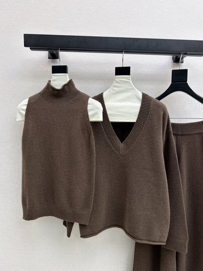 knit suit sleeveless vest+sweater+pants set