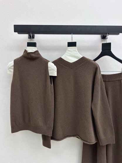 knit suit sleeveless vest+sweater+pants set