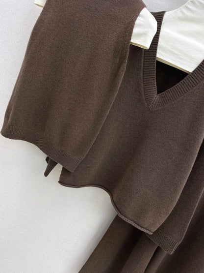 knit suit sleeveless vest+sweater+pants set