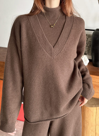 knit suit sleeveless vest+sweater+pants set