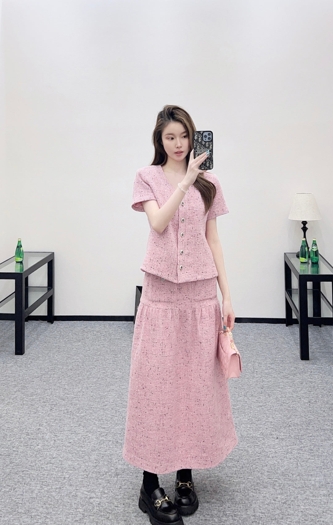 C 25 Crew neck wool coat and skirt set