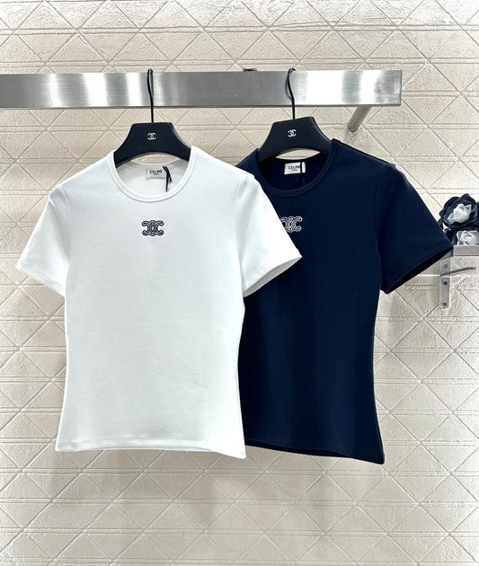 Round neck embroidered short sleeve