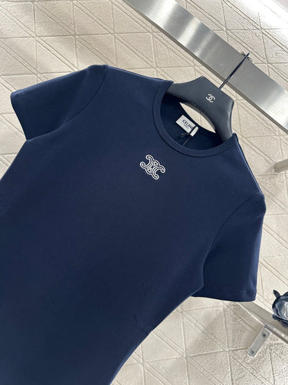 Round neck embroidered short sleeve