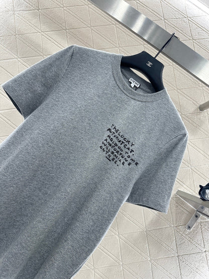 Embroidered round neck cat short-sleeved shirt