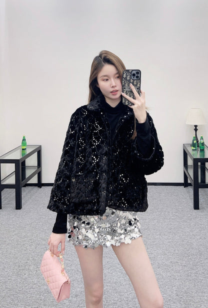 Short fur-lined jacket with lapel (skiing style🎿)