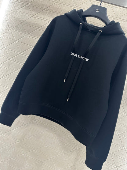 Hooded drawstring cropped sweatshirt