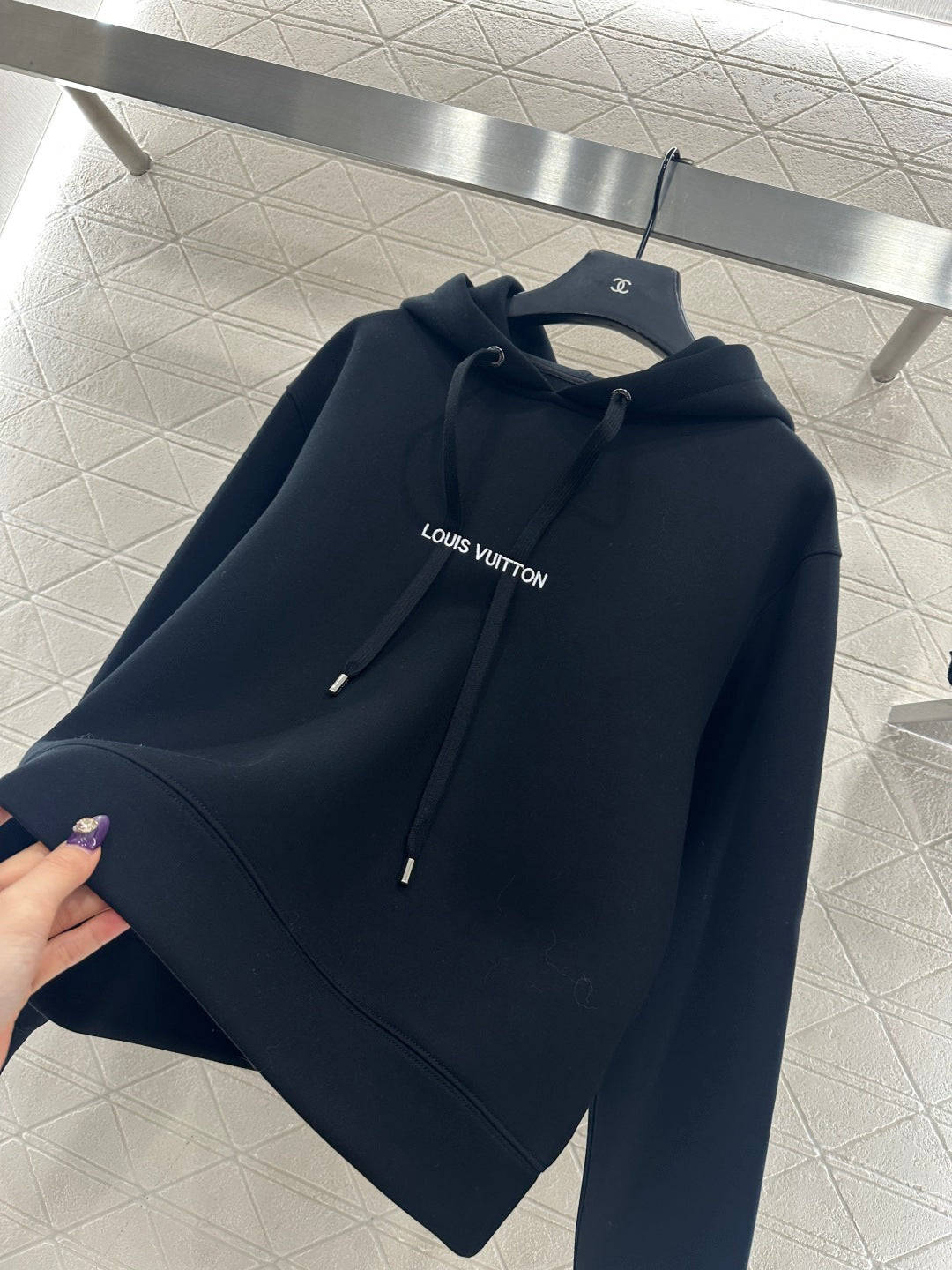 Hooded drawstring cropped sweatshirt