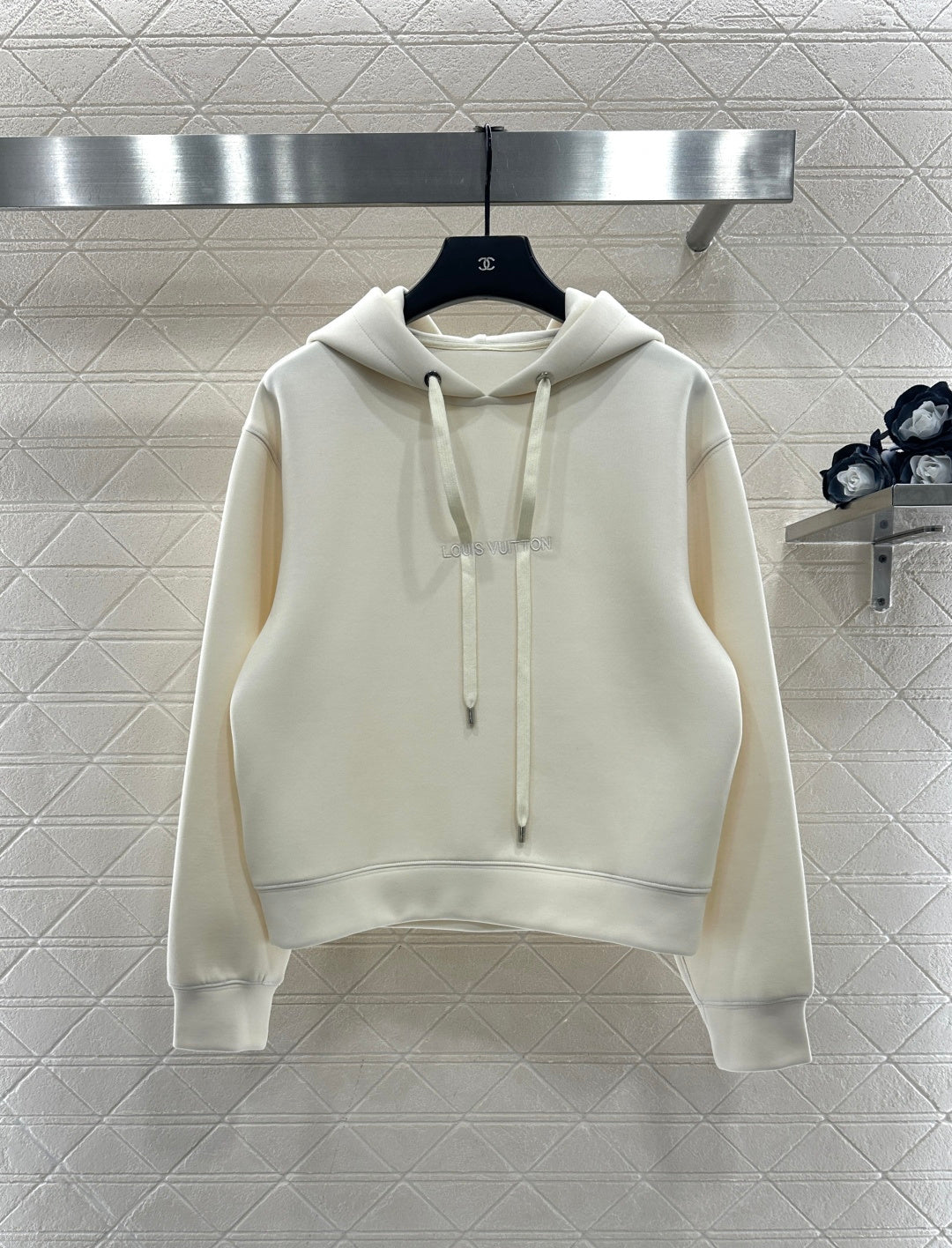 Hooded drawstring cropped sweatshirt