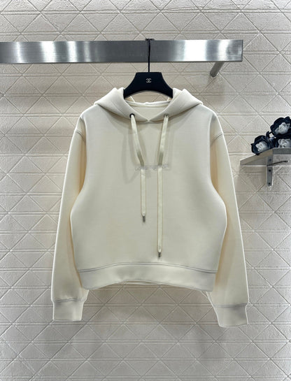 Hooded drawstring cropped sweatshirt