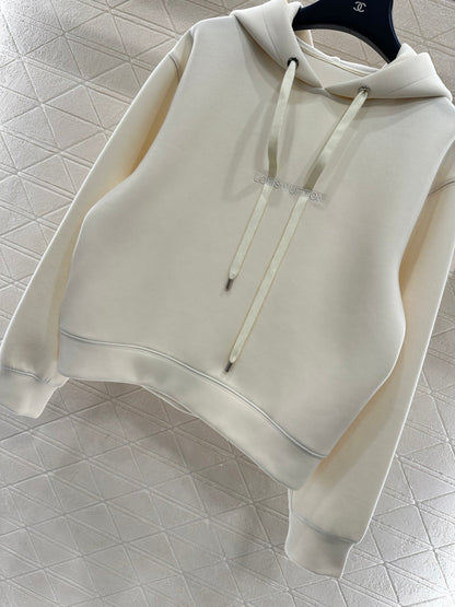 Hooded drawstring cropped sweatshirt