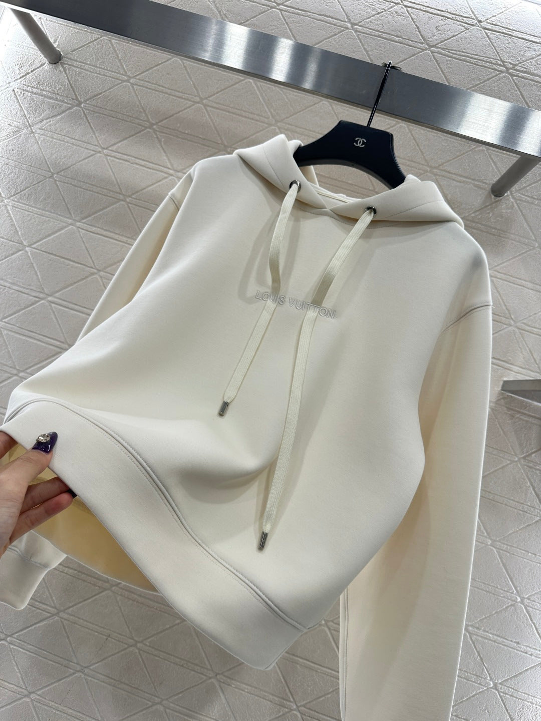 Hooded drawstring cropped sweatshirt