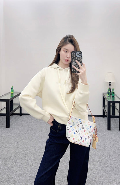 Hooded drawstring cropped sweatshirt