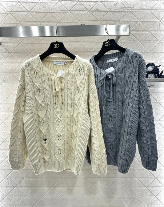 Crochet tie-up pullover sweater