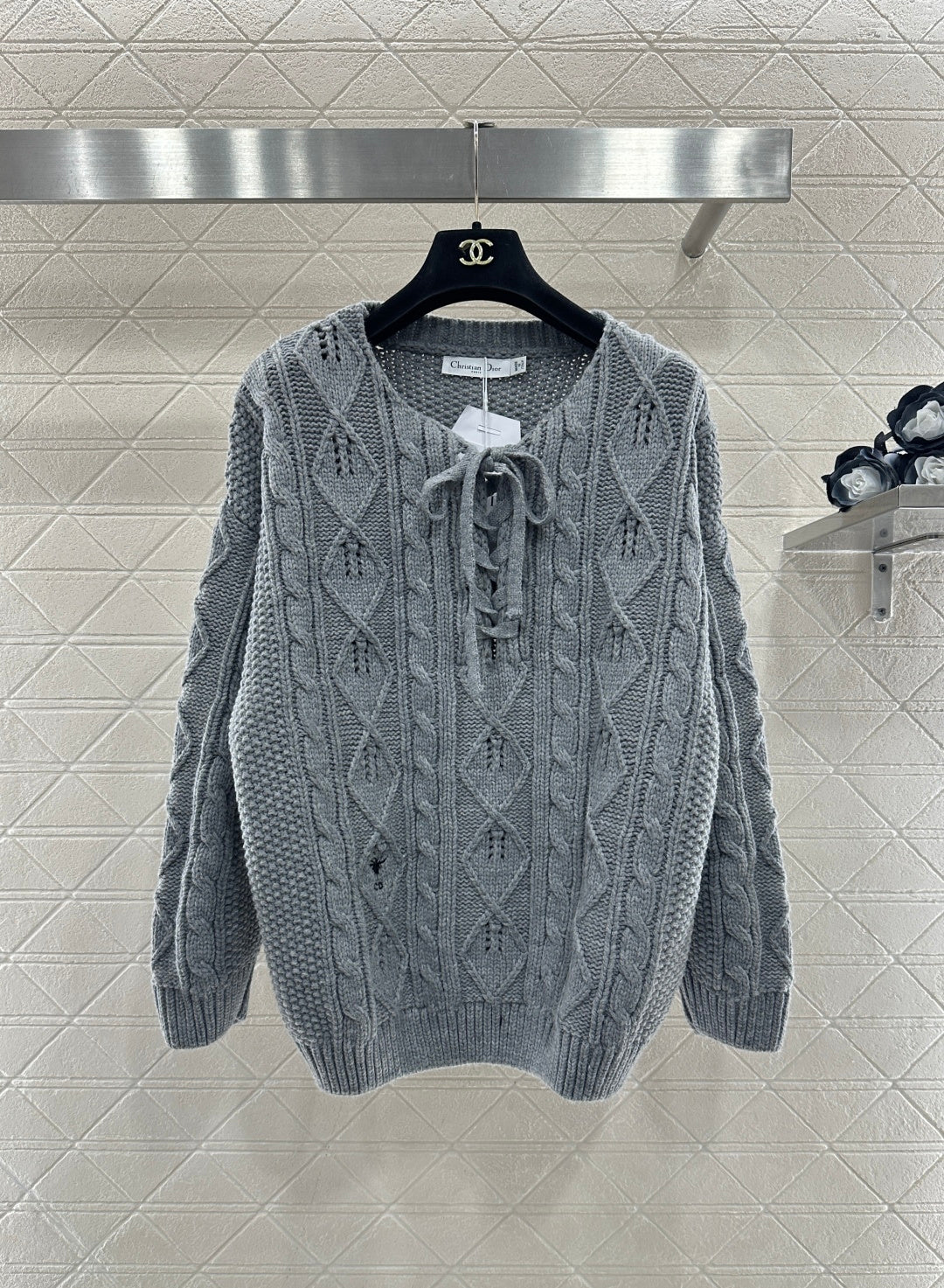 Crochet tie-up pullover sweater