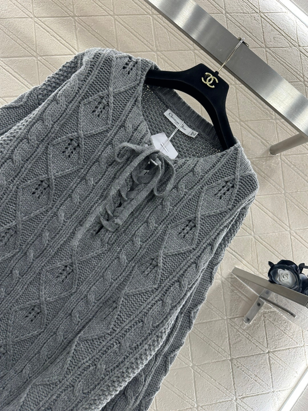 Crochet tie-up pullover sweater