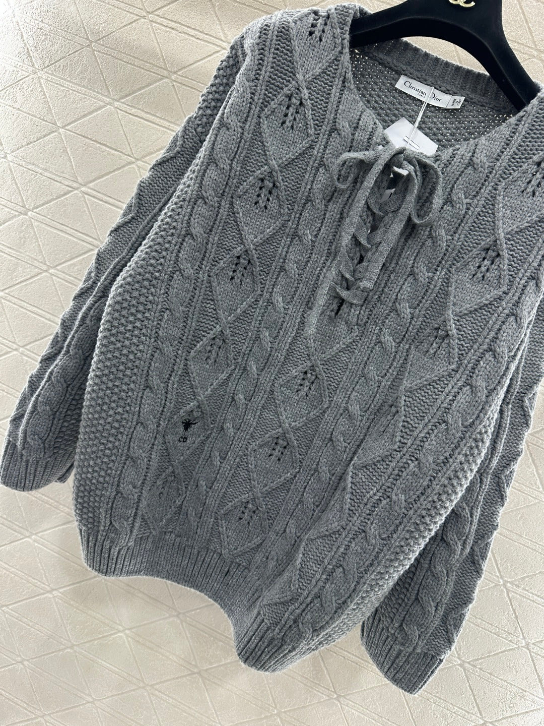 Crochet tie-up pullover sweater