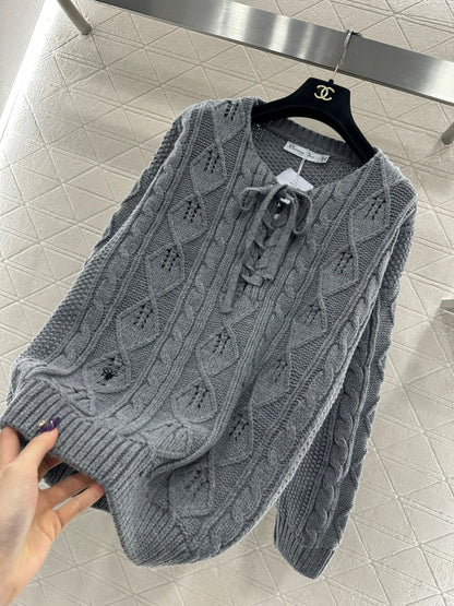 Crochet tie-up pullover sweater